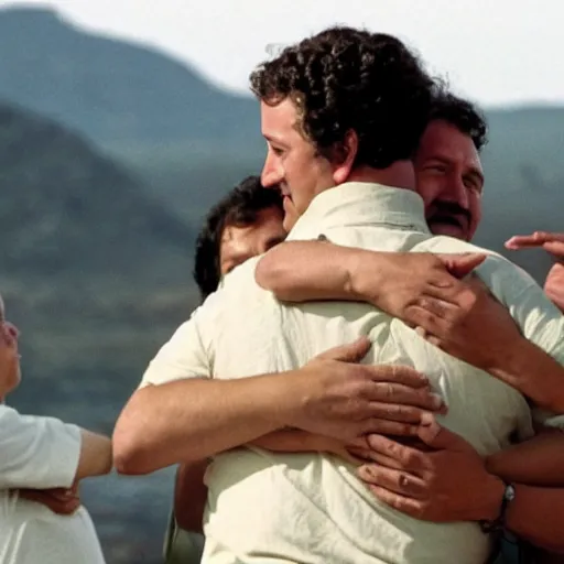 Image similar to photo Pablo Escobar hugging mark zuckerberg