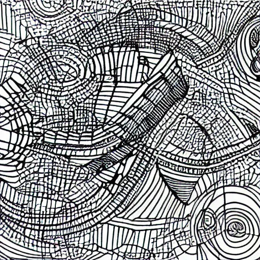 Image similar to a pen and ink generative line - art drawing