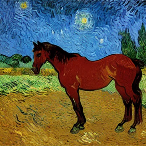 Prompt: a painting of a horse, by vincent van gogh ( ( claude monet ) )