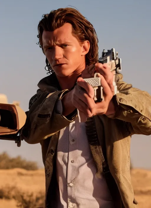 Image similar to film still of Tom Holland as Martin Riggs in Lethal Weapon, 4k