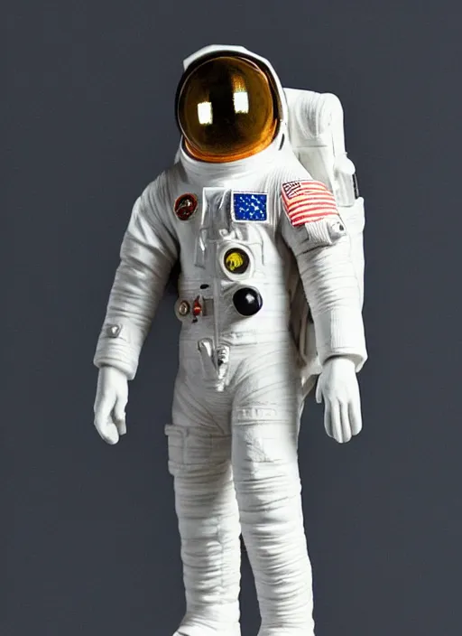 Prompt: Fine Image on the store website, eBay, Full body, 80mm resin figure of a detailed astronaut, Environmental light from the front, dark background