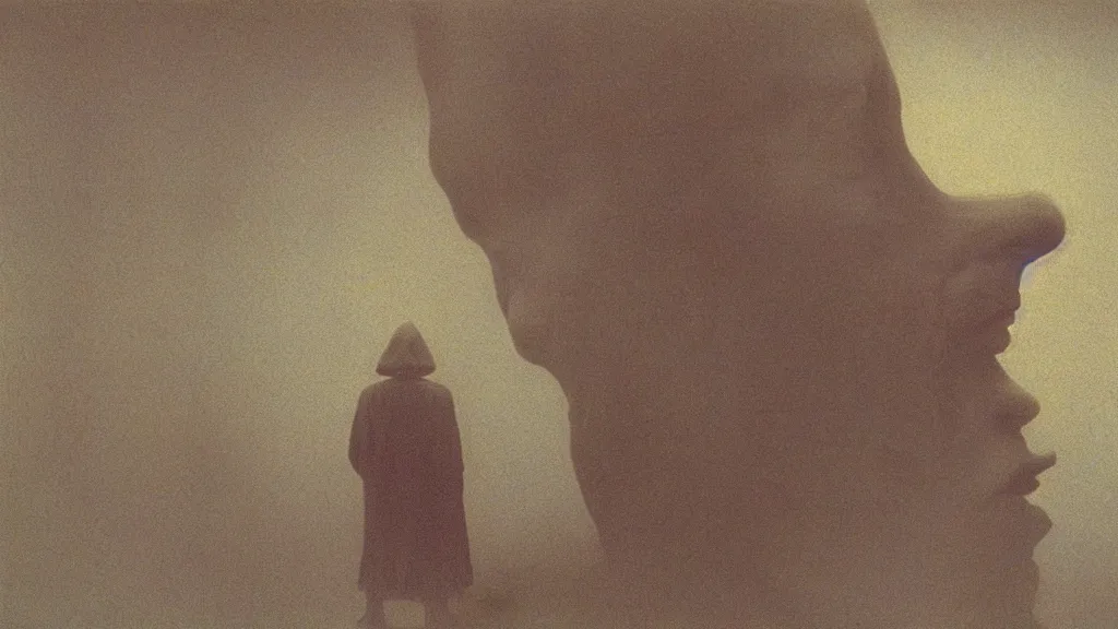 Prompt: a man filters his consciousness by Zdzisław Beksiński, film still, cinematic