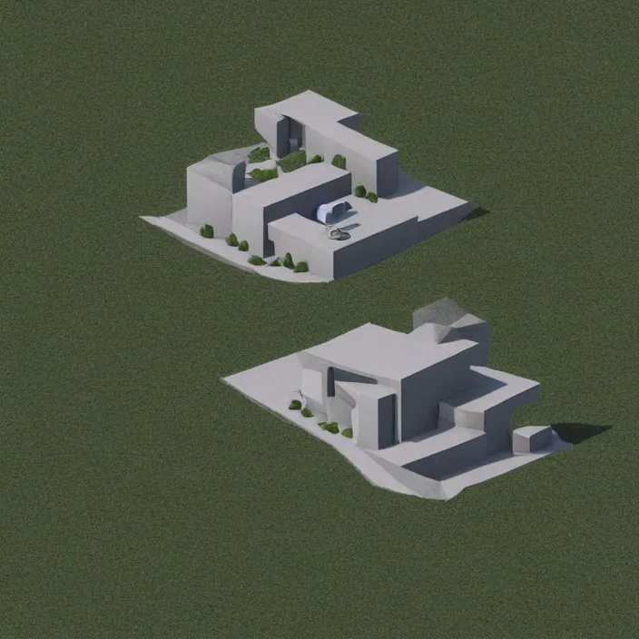 Image similar to a building in a landscape, low - poly