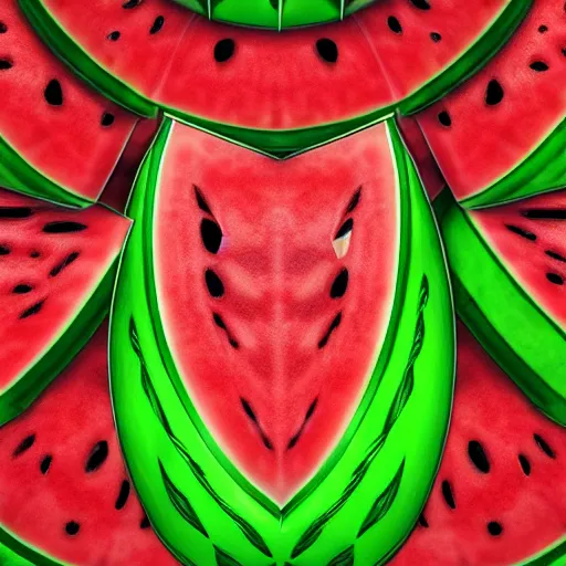 Image similar to Very highly detailed Cybertronic Watermelon. Realistic Concept digital art, epic dimensional light