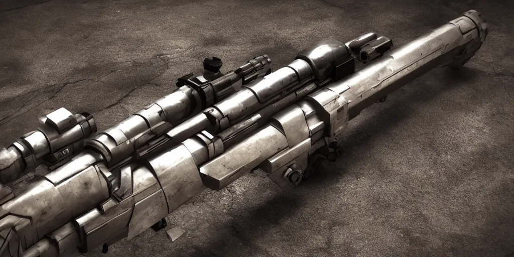 Prompt: sci - fi rifle solid structure in polished metal, close up shot, unreal engine, octane, studio light, commercial shot, hdr, focusing, concept art