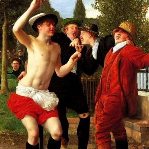 Image similar to drunk English football fans by Edward Poynter