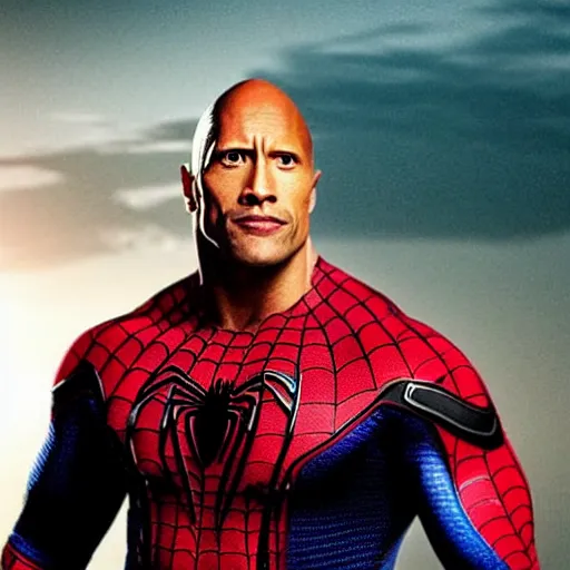 Image similar to Dwayne Johnson as Spiderman , film still