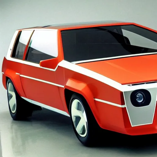 Prompt: station wagon concept car from 1976, designed by Giorgetto Giugiaro, presented at the North American Auto Show 1975