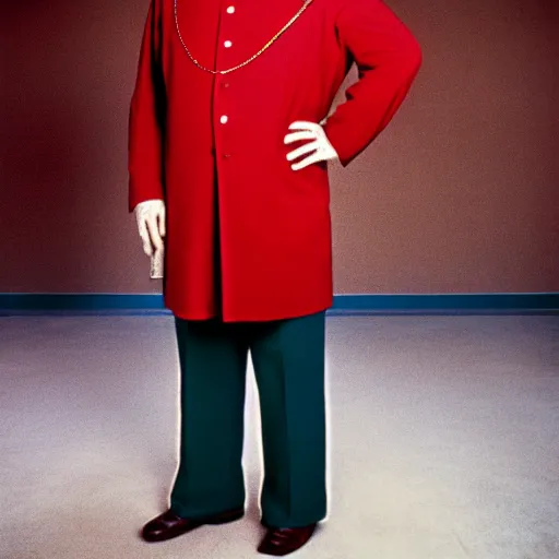 Image similar to colored photo of george costanza as in red communist clothing, 1 9 7 0 s, 3 5 mm film, by steve mccurry