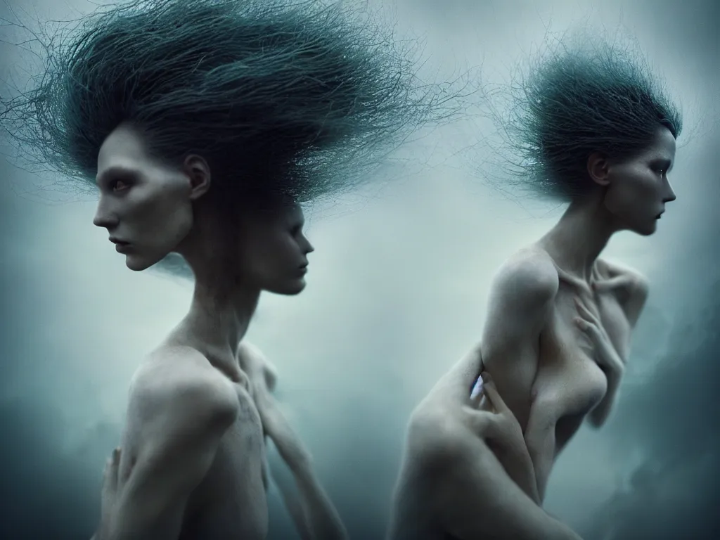Prompt: cinestill 5 0 d portrait by paolo roversi of a dystopian woman like opal statue in a scenic dystopian environment, hair floating in air, stormy weather intricate, elegant, highly detailed, digital art, artstation, concept art, smooth, sharp focus, tomasz alen kopera, peter mohrbacher, donato giancola, tonal colors