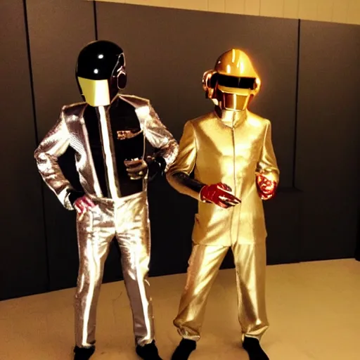 Prompt: Very Bad Daft Punk Imitiation. Man with cardboard box on head like Daft Punk. Flight of the Conchords The Humans Are Dead. pathetic cardboard outfit. Epic fail!!!!. embarrassing costume. 4k photography