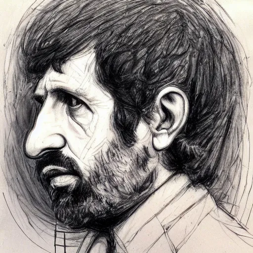 Image similar to a realistic yet scraggly portrait sketch of the side profile of a stern and sophisticated young ringo starr, trending on artstation, intricate details, in the style of frank auerbach, in the style of sergio aragones, in the style of martin ansin, in the style of david aja, in the style of mattias adolfsson
