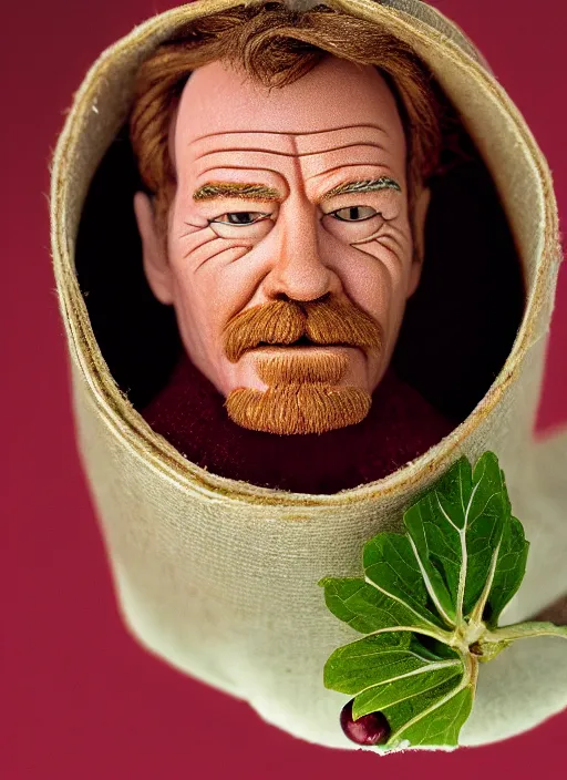 Image similar to tiny bryan cranston sitting inside a cranberry, food photography, natural light, sharp, detailed face, magazine, press, photo, steve mccurry, david lazar, canon, nikon, focus