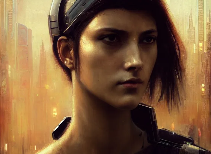 Image similar to Maria. Cyberpunk female hacker wearing stealth suit hiding from police patrol (blade runner 2049, cyberpunk 2077). Orientalist portrait by john william waterhouse and James Gurney and Theodore Ralli and Nasreddine Dinet, oil on canvas. Cinematic, hyper realism, realistic proportions, dramatic lighting, high detail 4k