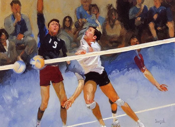 Image similar to a highly detailed beautiful portrait of elon musk playing voleyball, by gregory manchess, james gurney, james jean