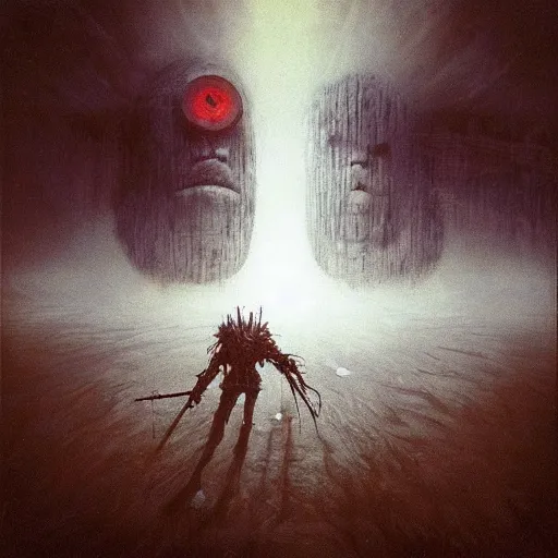 Image similar to “a game designed by kojima and beksinski”