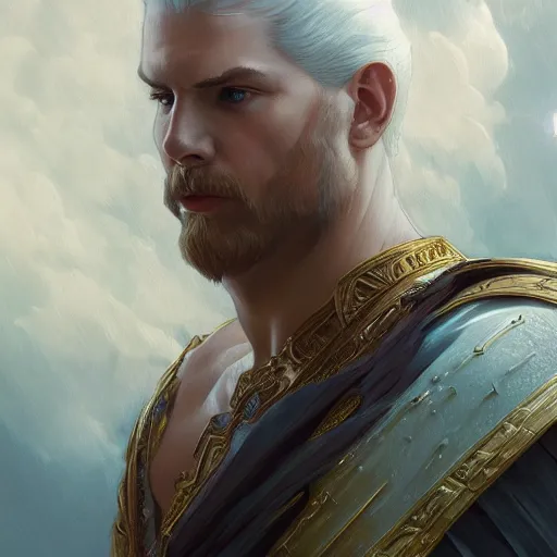 Prompt: portrait of Zeus, D&D, fantasy, intricate, elegant, highly detailed, digital painting, artstation, concept art, smooth, sharp focus, illustration, art by artgerm and greg rutkowski and alphonse mucha