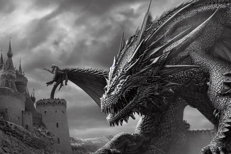 Image similar to Historical photo of Dragon from Game of Thrones in Russian Kremlin, photorealism