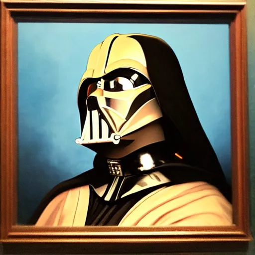 Prompt: a portrait painting of darth vader from star wars in a renaissance style hanging in the louvre