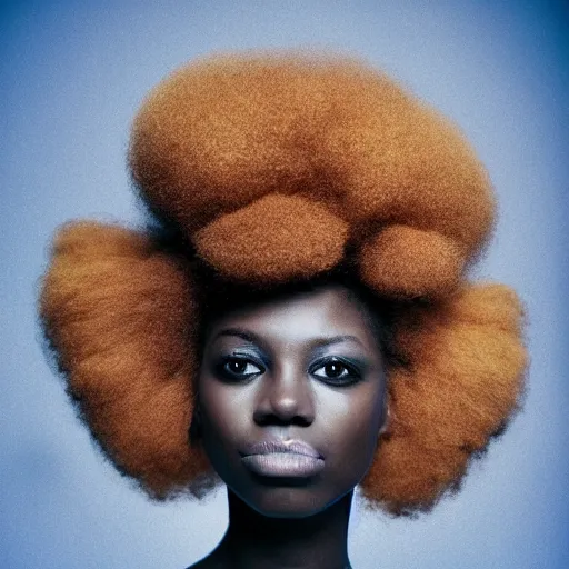 Prompt: photo of an afro woman in the style of terry richardson