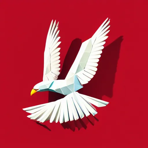 Image similar to low poly, vector, white eagle icon, in a book, red background, cgsociety, artstation, octane render