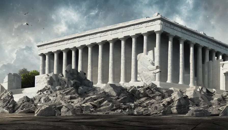 Prompt: destroyed lincoln memorial, hyperdetailed, artstation, cgsociety, 8 k