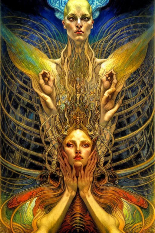 Prompt: Divine Chaos Engine by Karol Bak, Jean Delville, William Blake, and Vincent Van Gogh, symbolist, visionary