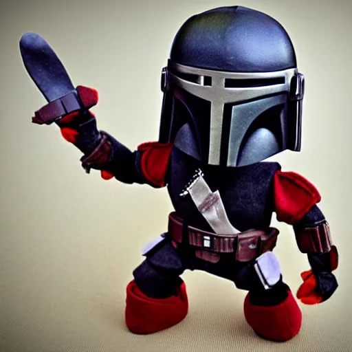 Image similar to mandalorian, puppet, stop motion, felt