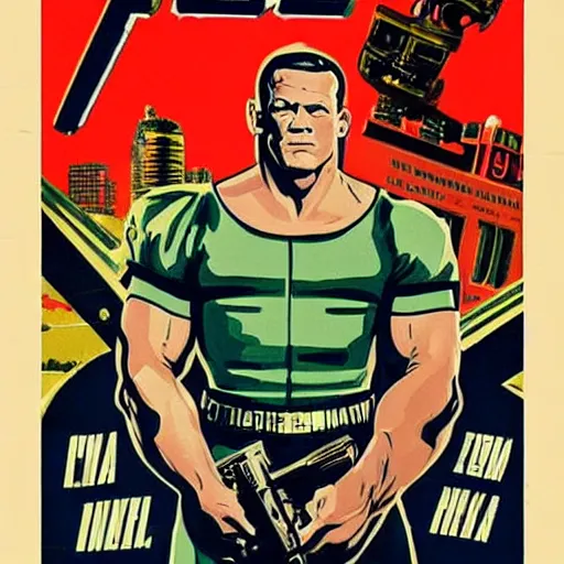 Image similar to john cena in 1 9 5 0 s pulp sci - fi movie poster, retrofuturism, highly detailed