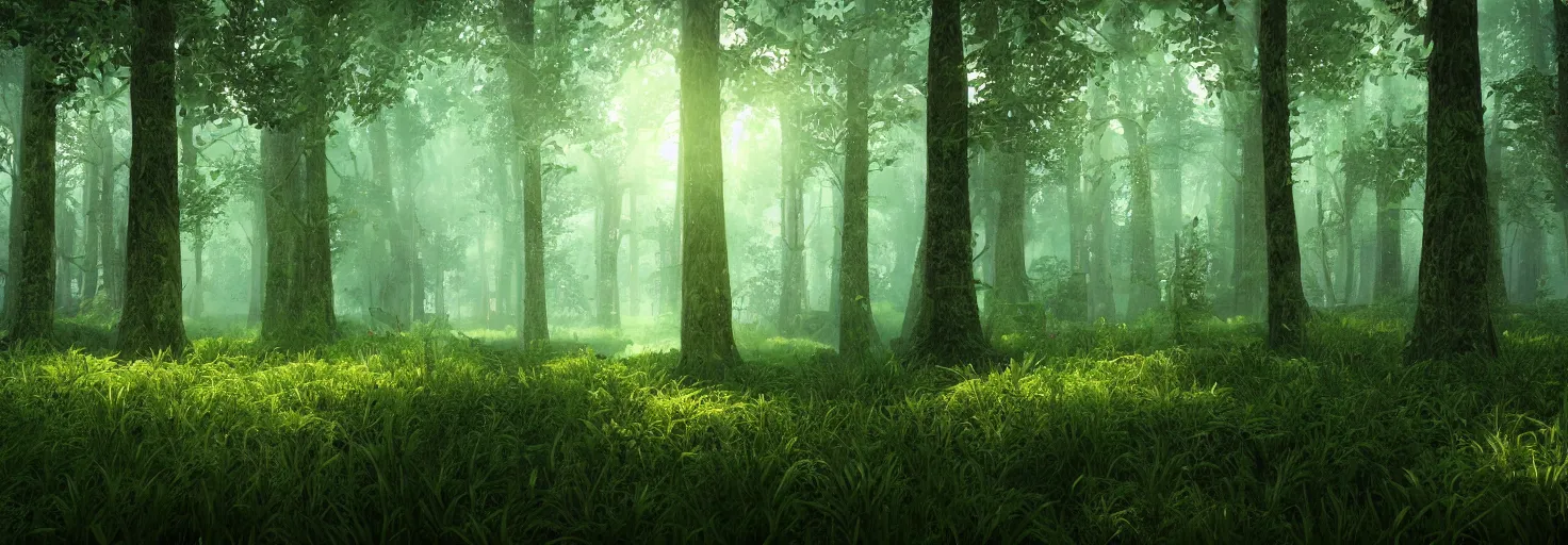 Image similar to a forest with glowing plants, wide shot, cinematic, ultra realistic, ultra detailed