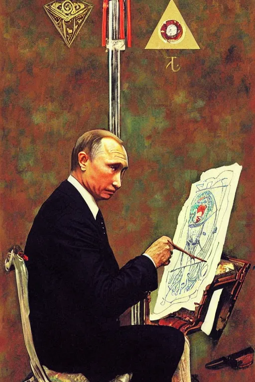 Image similar to vladimir putin. masonic occult painting by norman rockwell