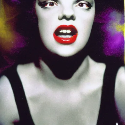 Image similar to a colour photographic aged 3 7 portrait of a hybrid of judy garland and lisa minelli and kate bush, close up