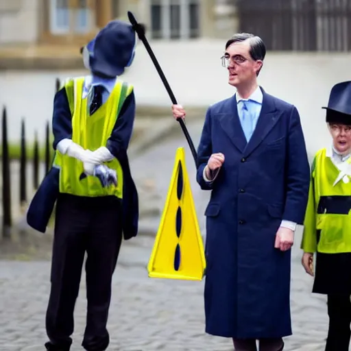 Image similar to photo of jacob rees - mogg working as a lollipop lady