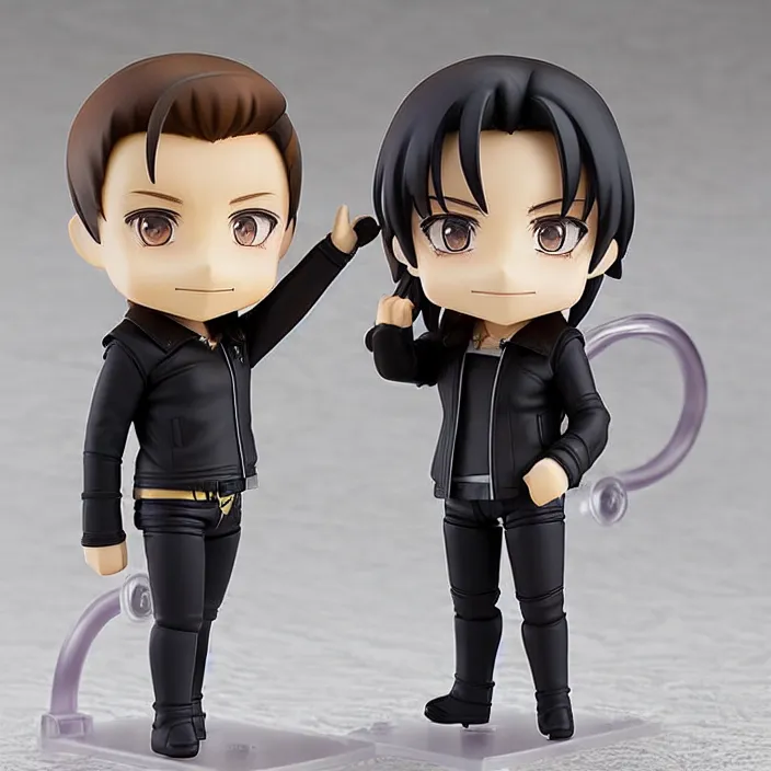 Prompt: One! Anime Nendoroid figurine of ELON MUSK Wearing Leather Jacket And Black Pants, fantasy, figurine , product photo