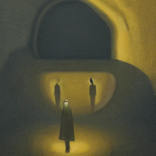 Prompt: eyeless watcher, dutiful return, golden age seraph bunkers, art by Aaron Douglas and Andrew Wyeth, high detail, cinematic, cgsociety 8k