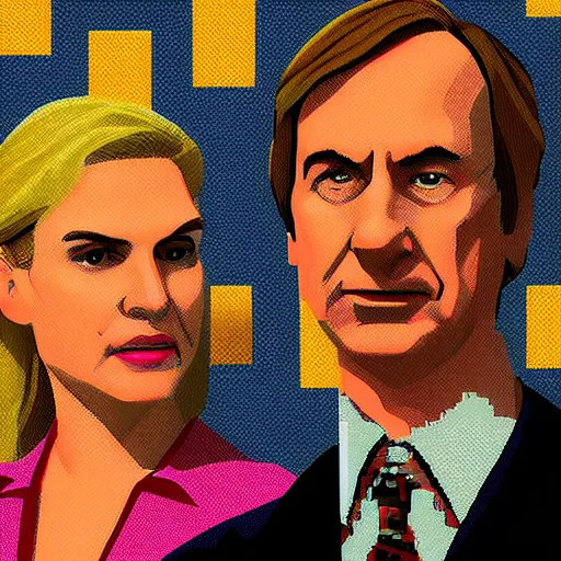 Image similar to kim wexler and saul goodman, pixel art, trending on artstation, high quality