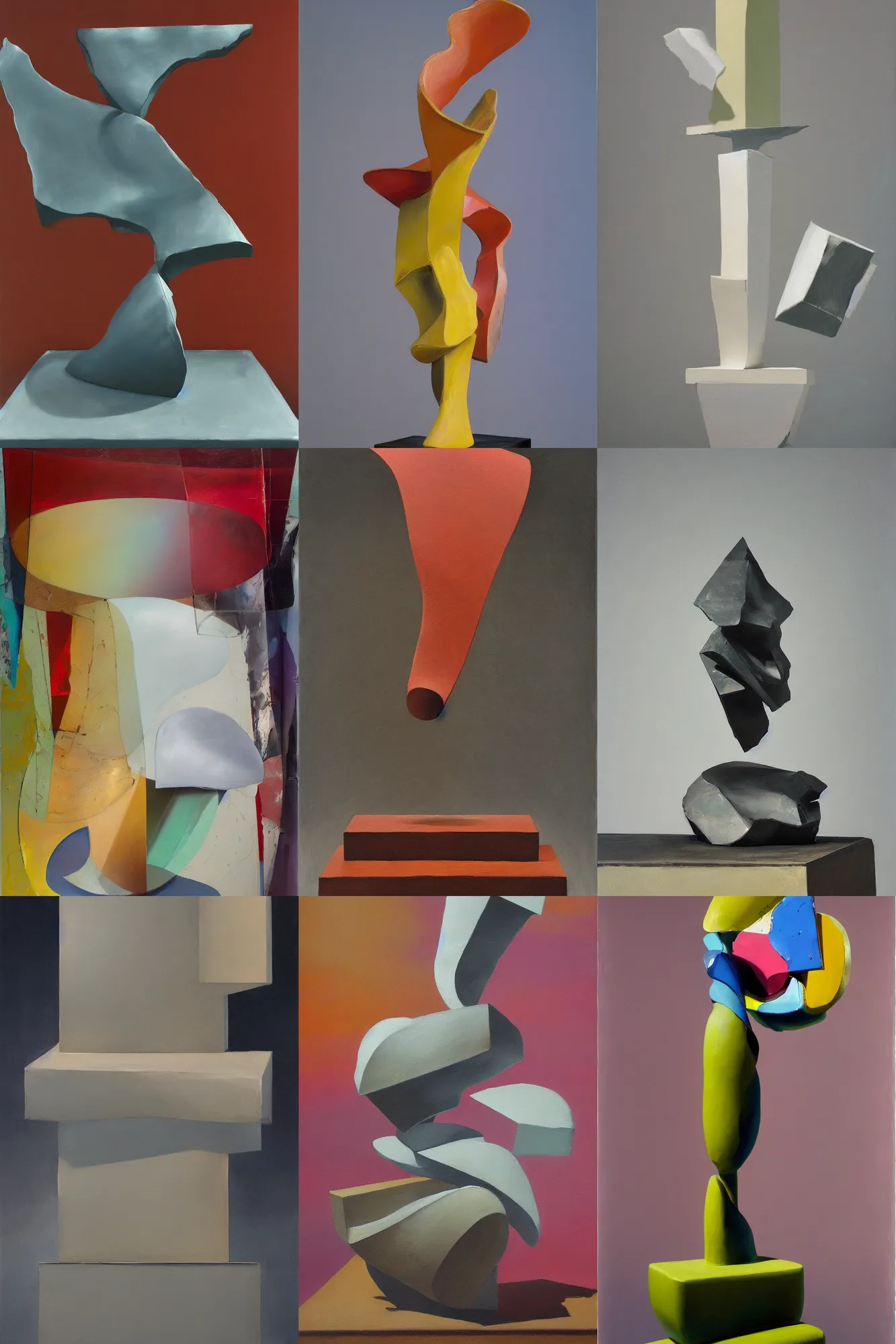 Prompt: ultrafine detailed painting of an abstract sculpture on top of a plinth, biomorphic, still life by julian schnabel and john chamberlain, tonalism, oil on canvas, surrealist painting, wikiart, behance, conceptual art