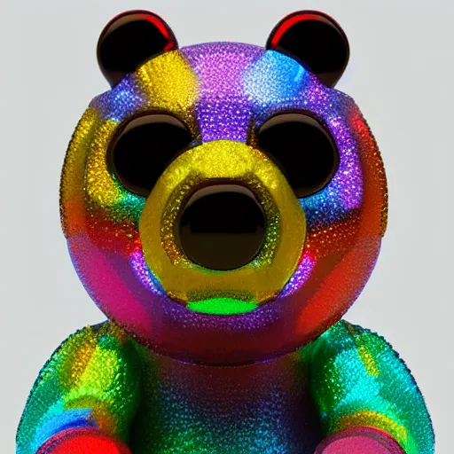 Image similar to multicolored crystal bear statue, magical, light background, 8 k, unreal engine, octane render, hyperrealistic, rim light