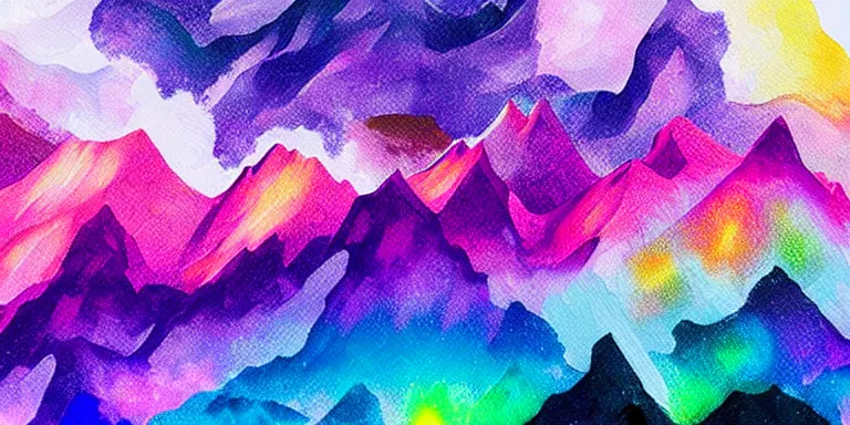 Prompt: a beautiful hyperrealistic abstract painting of mountains made of nebula with vibrant colors on a white background geometric brushstrokes