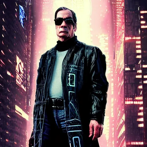 Image similar to cyberpunk impossible very strange portrait of tommy lee jones