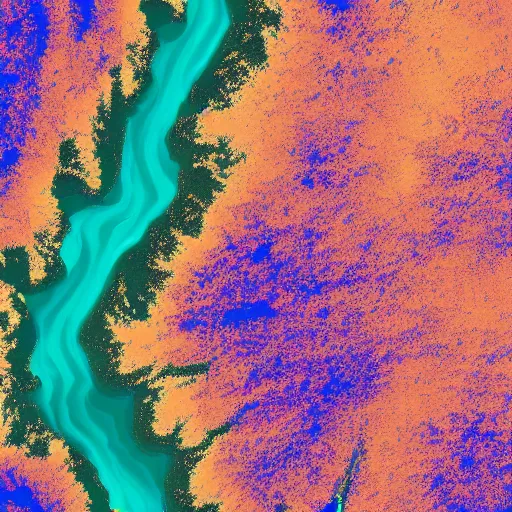 Prompt: landsat image of a river flowing in a star shape, detailed, 4k, vector, contrasting colors, false colors