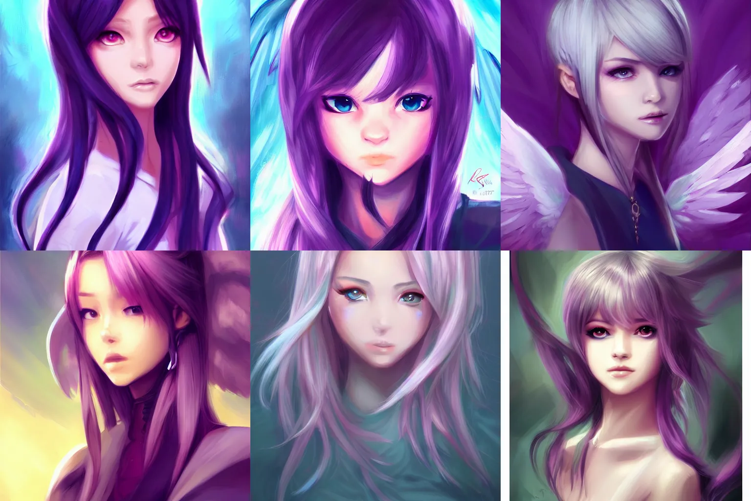 Prompt: an angel, portrait, Pixiv style trending, Ross tran style, purple