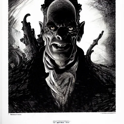 Image similar to portrait dramatic light, by bernie wrightson and simon bisley and joe fenton, inspired victorian sci - fi, etching, fine, sharp high detail, duotone screen print,