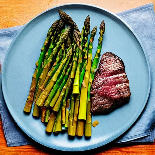 Prompt: Steak and asparagus, HD, studio lighting, 8K, hyper realistic, michelin 5 star, award winning photo