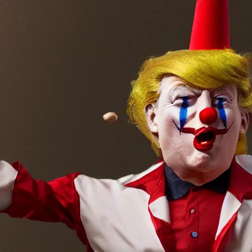 Image similar to donald trump as a clown being hanged for treason, 4 k, cinematic, hyperrealism,