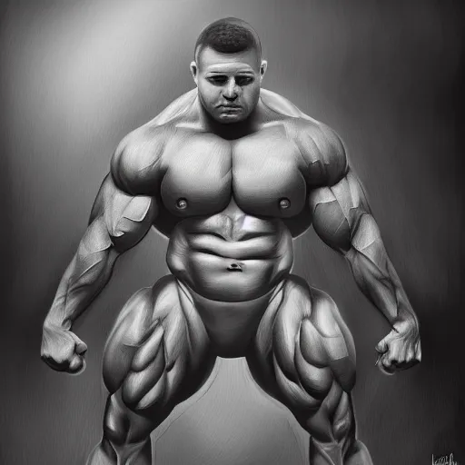 Image similar to the strongest bodybuilder is the saddest man, digital painting