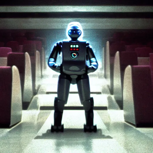 Image similar to movie still of robot gustavo cerati, cinematic composition, cinematic light, criterion collection, by edgar wright