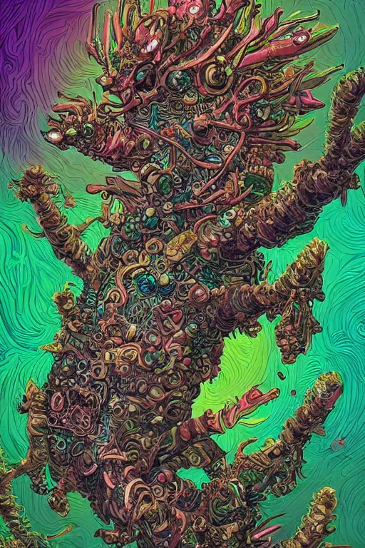 Image similar to creature sushi roots cactus elemental flush of force nature micro world fluo light deepdream a wild amazing steampunk baroque ancient alien creature, intricate detail, colorful digital painting that looks like it is from borderlands and by feng zhu and loish and laurie greasley, victo ngai, andreas rocha, john harris