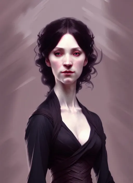 Prompt: character concept portrait of a female wizard with pale skin, wearing an elegant dress, dark vibe, intricate, elegant, digital painting, concept art, smooth, sharp focus, illustration, by Ruan Jia and Mandy Jurgens and William-Adolphe Bouguereau, Artgerm,