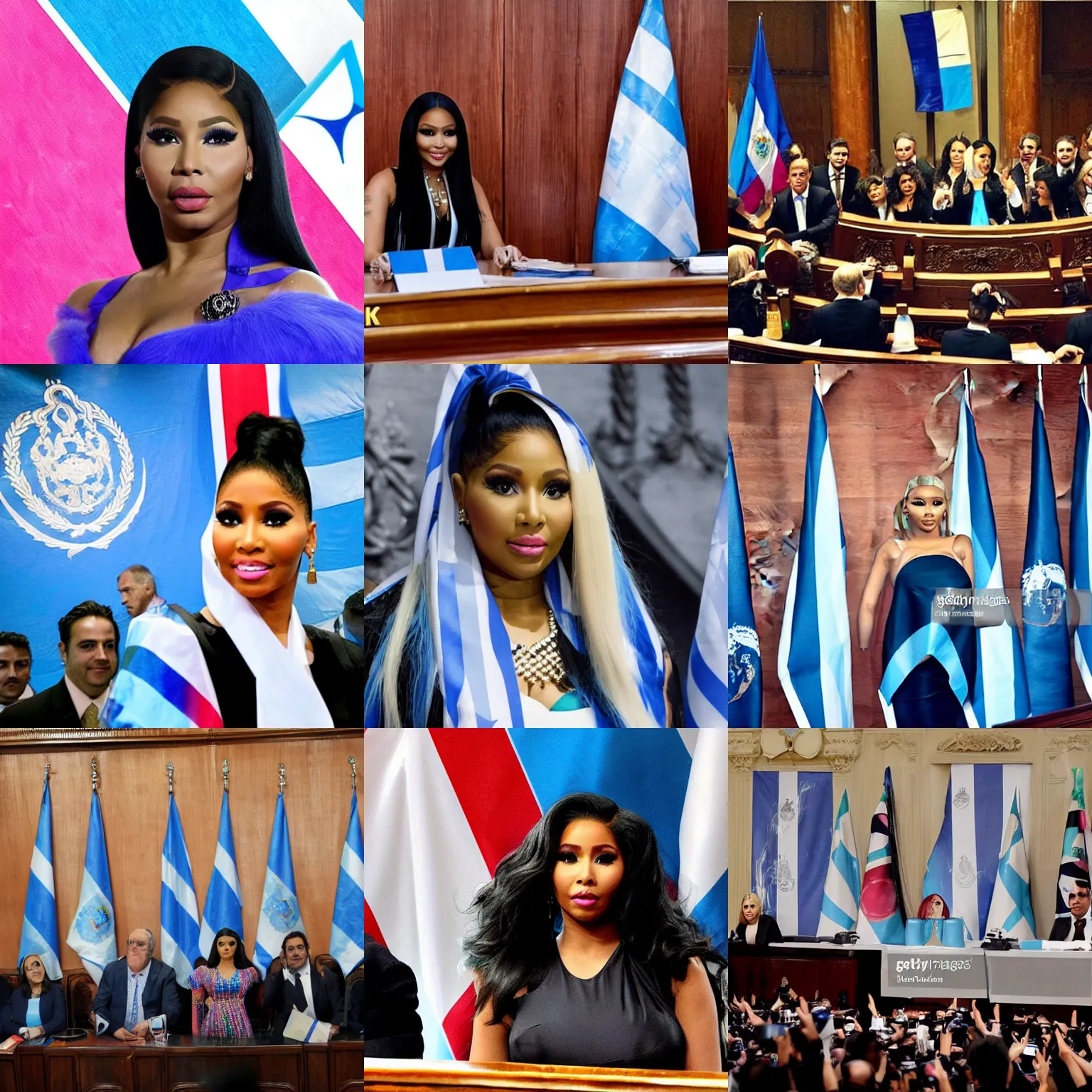 Prompt: Nicki Minaj presidente de Argentina, in the Argentine Congress, flags of Argentina behind, detailed picture